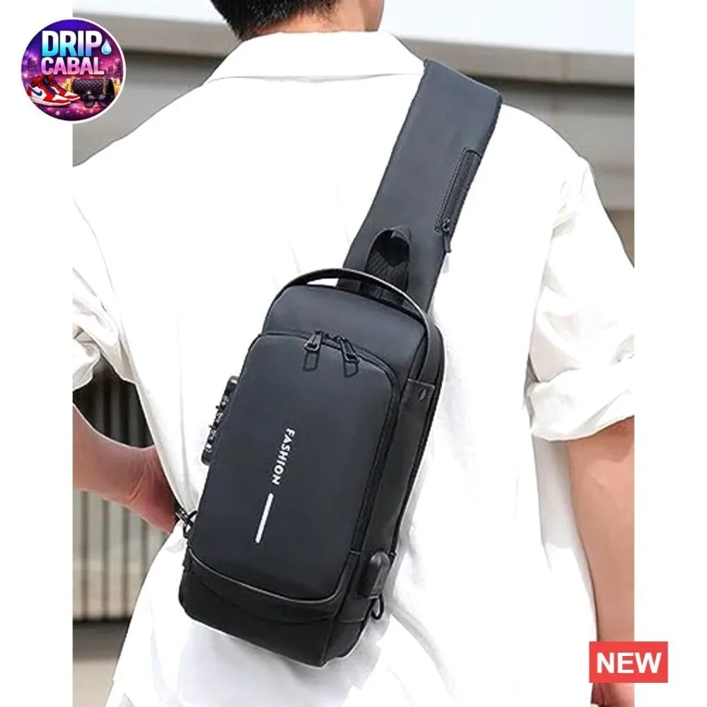 Anti-Theft Sling Bag with USB Charging Port, Waterproof PU Leather Daypack